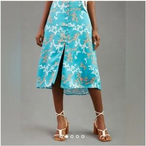 Maeve Anthropologie Teal A-Line Button-Front Midi Skirt